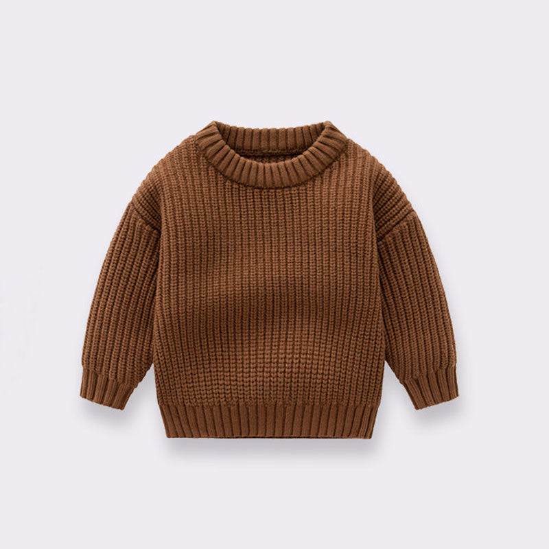 Cozy Crew Neck Long Sleeve Drop Shoulder Brioche Rib Knit Baby Sweater