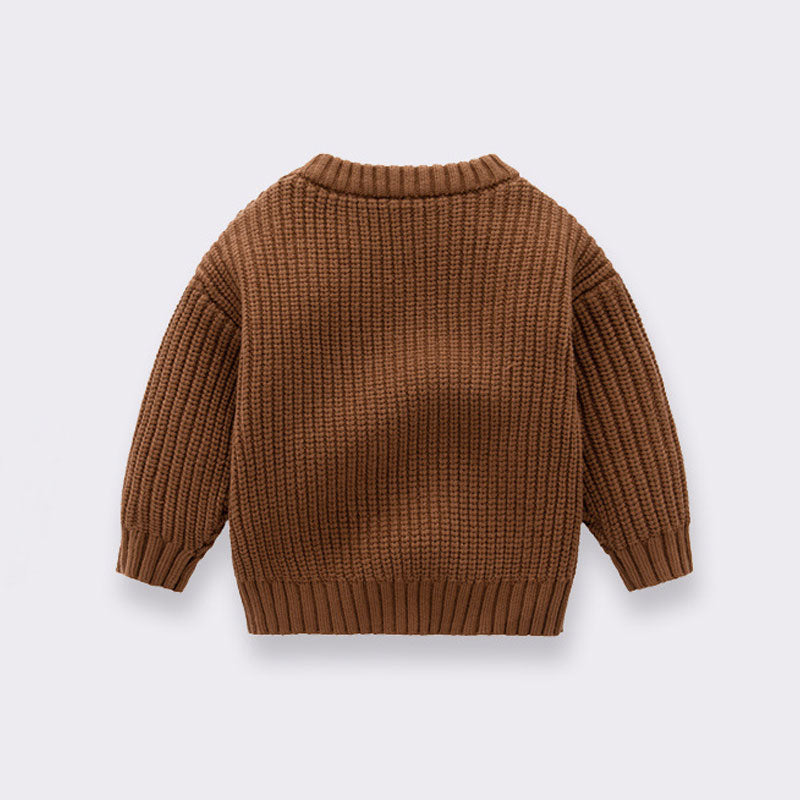 Cozy Crew Neck Long Sleeve Drop Shoulder Brioche Rib Knit Baby Sweater