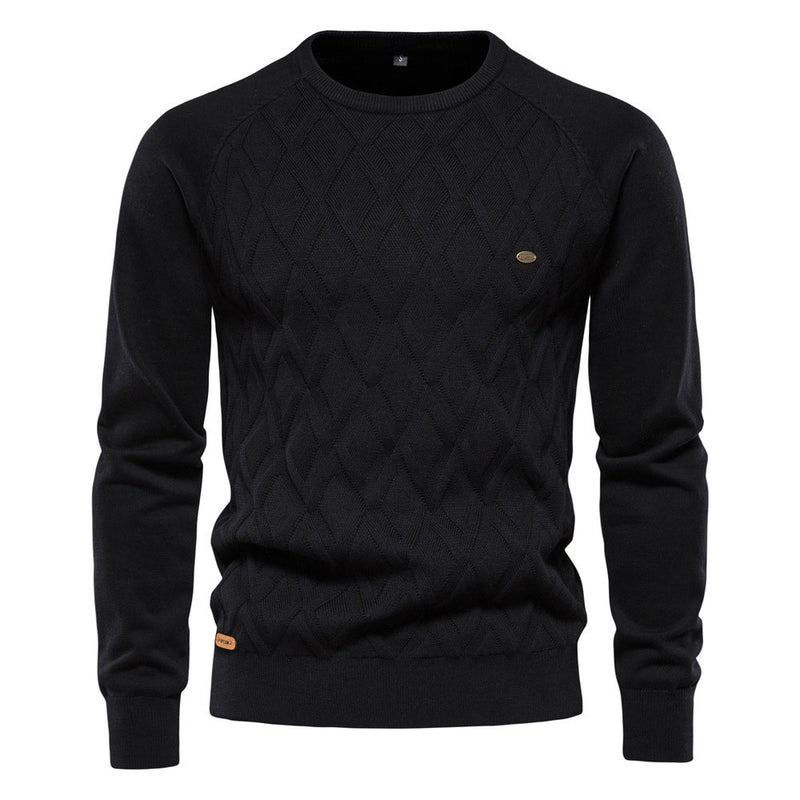 Cozy Geometric Crew Neck Long Sleeve Winter Men Knit Pullover Sweater
