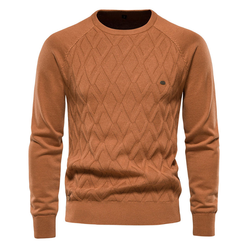 Cozy Geometric Crew Neck Long Sleeve Winter Men Knit Pullover Sweater