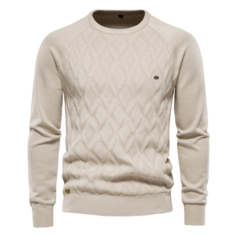 Cozy Geometric Crew Neck Long Sleeve Winter Men Knit Pullover Sweater