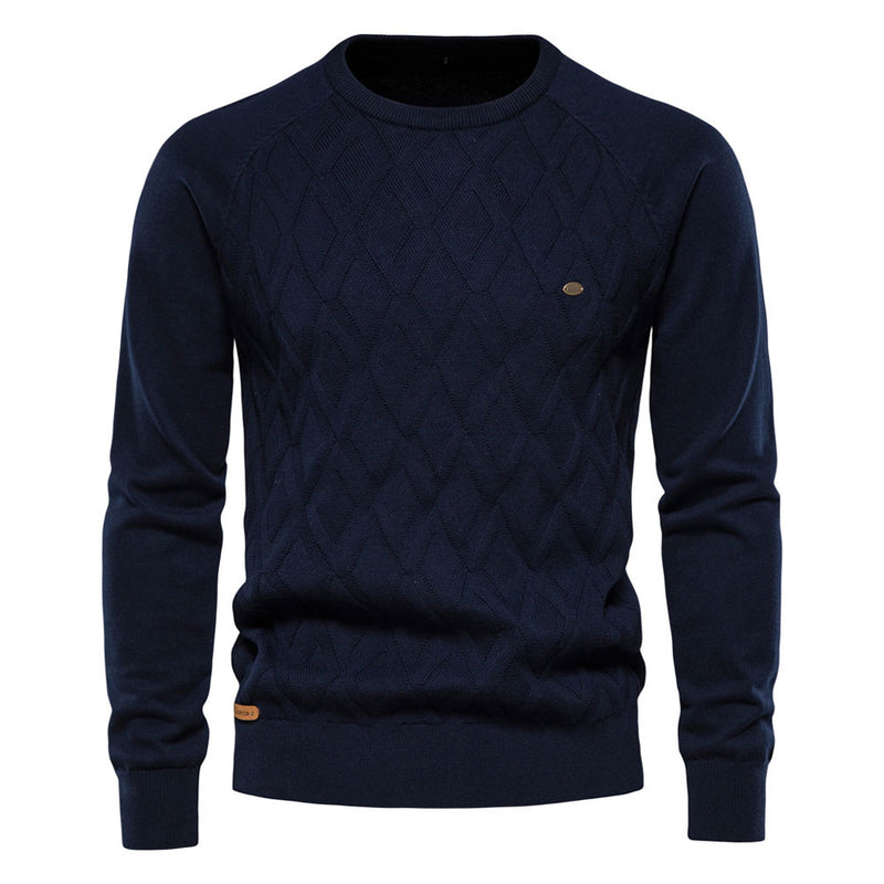 Cozy Geometric Crew Neck Long Sleeve Winter Men Knit Pullover Sweater