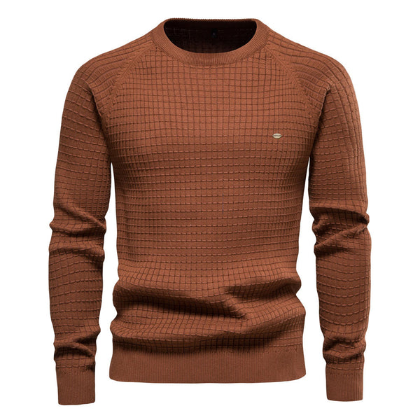 Cozy Plaid Texture Crew Neck Long Sleeve Winter Men Pullover Sweater