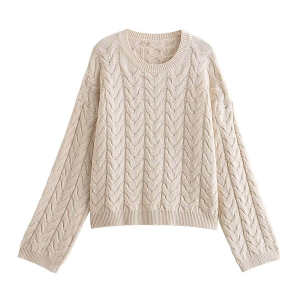 Cozy Ribbed Crew Neck Long Sleeve Oversized Pullover Cable Knit Sweater