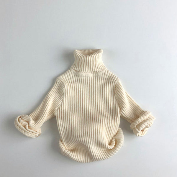 Cozy Solid Color Chunky Ribbed Knit Turtleneck Long Sleeve Kids Pullover Sweater
