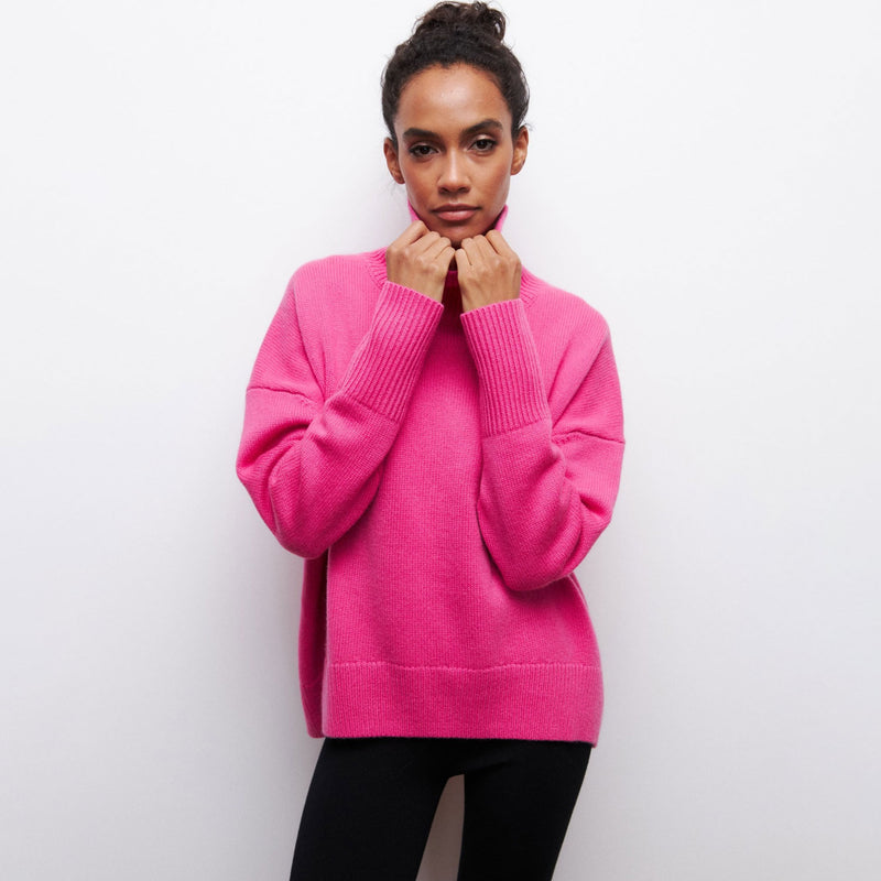 Cozy Solid High Neck Drop Shoulder Long Sleeve Oversized Pullover Knit Sweater