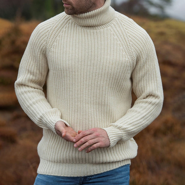Cozy Turtleneck Raglan Sleeve Chunky Brioche Knit Men Winter Sweater