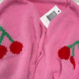 Cute Cherry Drop Shoulder Blouson Sleeve Oversized Bow Tie Cardigan