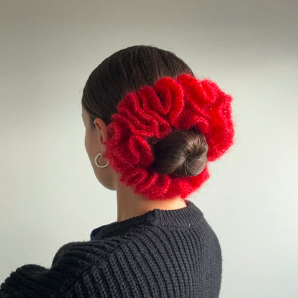 Cute Oversized Handmade Layered Ruffled Mohair Blend Knit Scrunchie