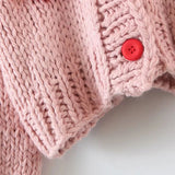 Cute Puff Sleeve Hand Knit Chunky Yarn Strawberry Oversized Cardigan