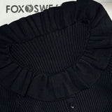 Cute Ruffled Neck Button Down Long Sleeve Rib Knit Crop Peplum Cardigan