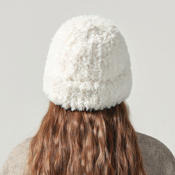 Cute Solid Color Fluffy Faux Fur Warm Winter Knitted Bucket Hat