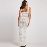 Elegant Chunky Rib Sweetheart Split Sheer Crochet Knit Maxi Cover Up Dress