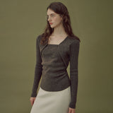 Elegant Raglan Sleeve Ruched Trim Ribbed Knit Wool Blend Sweater