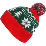 Festival Christmas Color Panel Fold Over Snowflake Pom Pom Knit Beanie