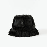 Fluffy Faux Fur Trim Handmade Crochet Cable Knit Bucket Hat