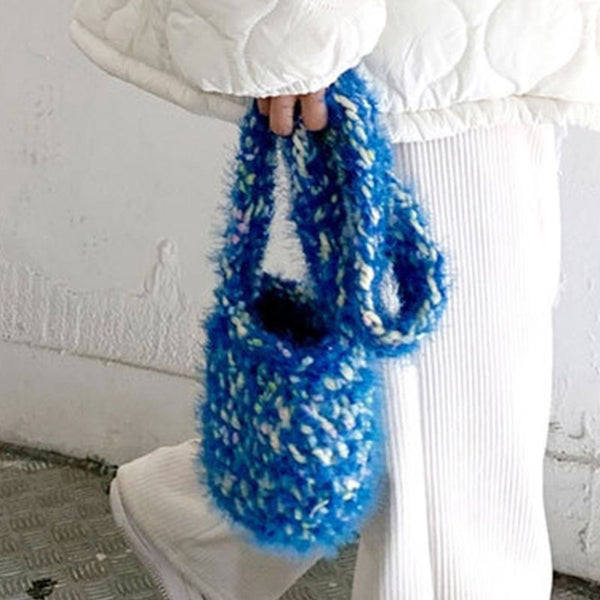 Fluffy Multicolor Chunky Yarn Hand Made Crochet Knit Crossbody Bag