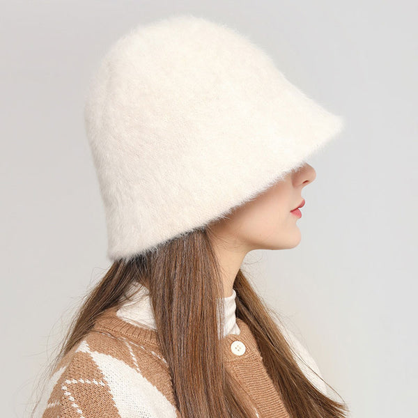 Fluffy Solid Color Warm Textured Faux Fur Floppy Knitted Bucket Hat