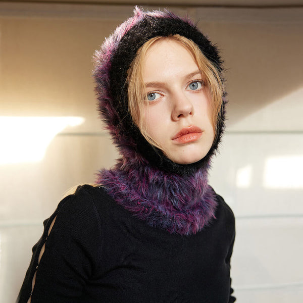 Gen Z Tie Dye Print Wool Blend Nordic Fuzzy Balaclava Knit Hat