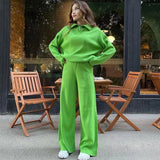 Leisure Knit Half Zip Pullover Sweater and Wide Leg Pants Matching Set