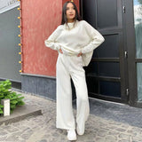 Leisure Knit Half Zip Pullover Sweater and Wide Leg Pants Matching Set