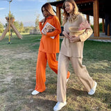 Leisure Knit Half Zip Pullover Sweater and Wide Leg Pants Matching Set