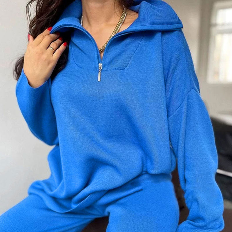 Leisure Knit Half Zip Pullover Sweater and Wide Leg Pants Matching Set