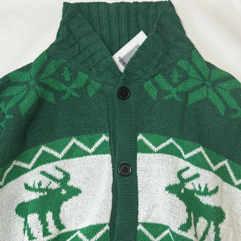 Merry Christmas Fair Isle Reindeer Shawl Collar Button Up Men Knit Cardigan