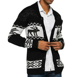 Merry Christmas Fair Isle Reindeer Shawl Collar Button Up Men Knit Cardigan