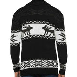 Merry Christmas Fair Isle Reindeer Shawl Collar Button Up Men Knit Cardigan