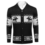 Merry Christmas Fair Isle Reindeer Shawl Collar Button Up Men Knit Cardigan