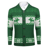 Merry Christmas Fair Isle Reindeer Shawl Collar Button Up Men Knit Cardigan