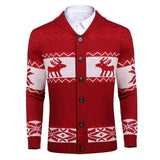 Merry Christmas Fair Isle Reindeer Shawl Collar Button Up Men Knit Cardigan