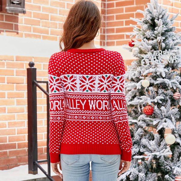 Merry Christmas Rib Knit Crew Neck Long Sleeve Colorful Pullover Sweater