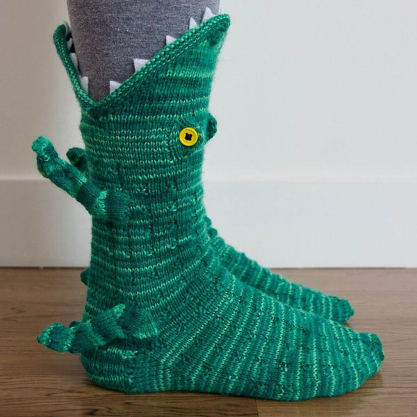 Merry Christmas Winter Funny Animal Bite Crochet Marled Knit Socks