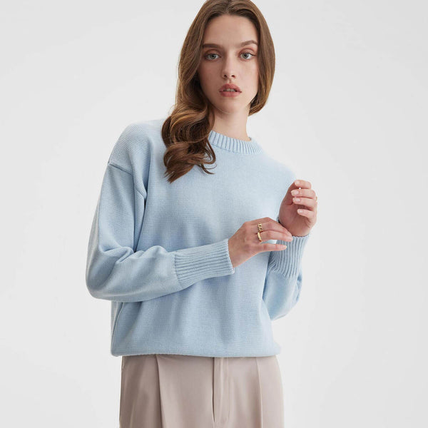 Minimalist Monochrome Crew Neck Drop Shoulder Long Sleeve Pullover Sweater