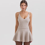 Minimalist Monochrome V Neck Suspender Strap Ribbed Knit Tank Top