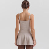 Minimalist Monochrome V Neck Suspender Strap Ribbed Knit Tank Top