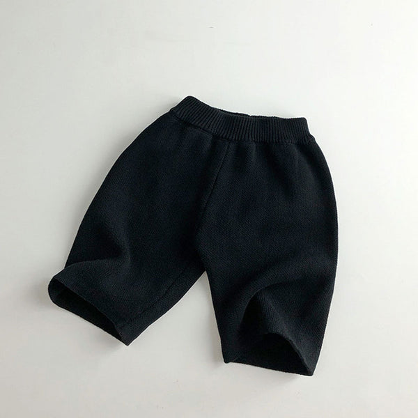Minimalist Solid Color Straight Leg Elastic Waist Boys Knit Bermuda Shorts