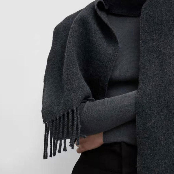 Minimalist Winter Solid Color Fringe Trim Warm Wool Knit Long Wrap Scarf