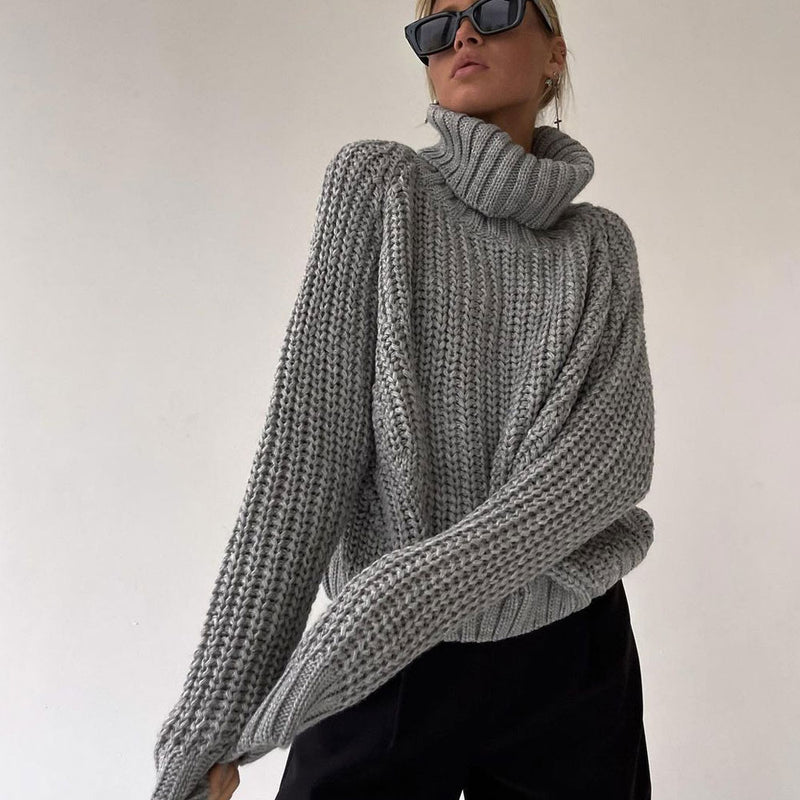 Modern Chunky Rib Knit Turtleneck Elongated Sleeve Cropped Oversized Sweater