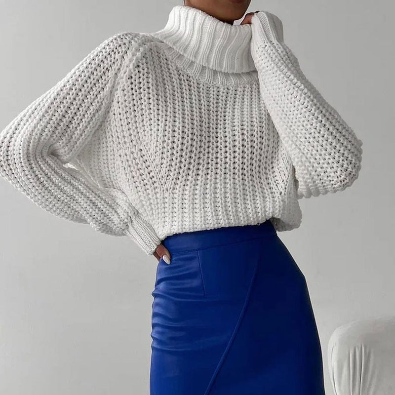 Modern Chunky Rib Knit Turtleneck Elongated Sleeve Cropped Oversized Sweater