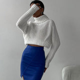 Modern Chunky Rib Knit Turtleneck Elongated Sleeve Cropped Oversized Sweater
