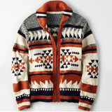 Nordic Fair Isle Geometric Pattern Shawl Collar Winter Men Zip Up Cardigan