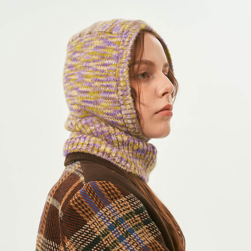 Nordic Style Wool Blend Ribbed Winter Melange Knit Balaclava Hat