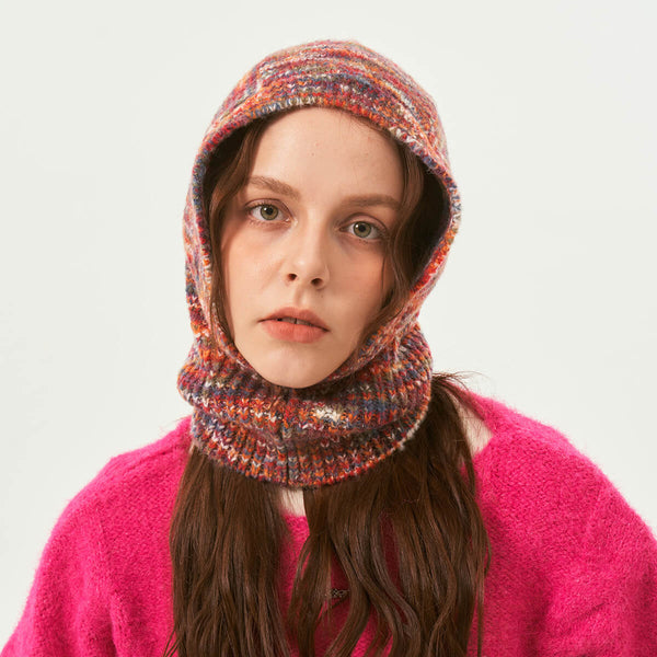 Nordic Style Wool Blend Ribbed Winter Melange Knit Balaclava Hat