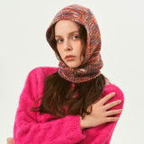 Nordic Style Wool Blend Ribbed Winter Melange Knit Balaclava Hat