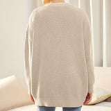 Oversized Solid V Neck Drop Shoulder Button Up Ribbed Knit Cardigan