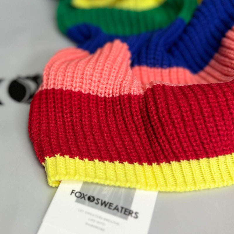 Oversized Multicolor Turtleneck Bishop Sleeve Rainbow Striped Knit Sweater