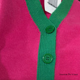 Preppy Contrast Rib Knit V Neck Button Up Oversized Cardigan